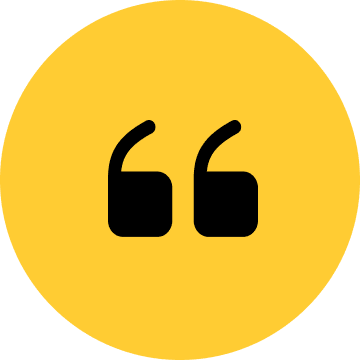 Yellow circle with black quotation marks.