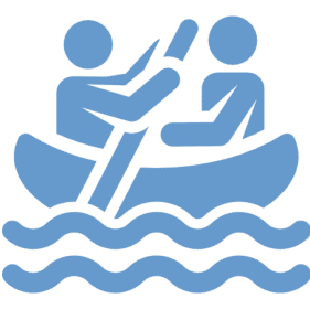 Two people canoeing on water icon.