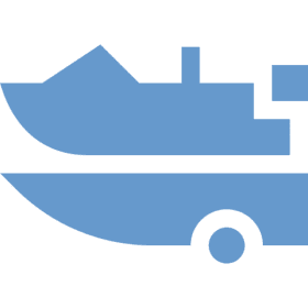 Blue boat and vehicle silhouette logo.